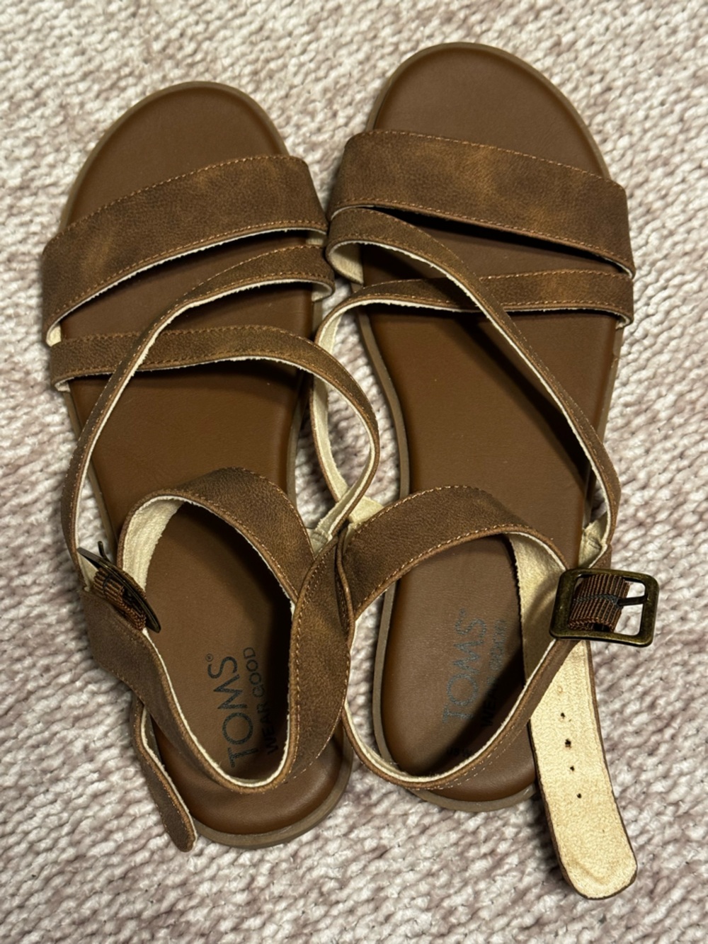 TOMS Brown Strappy Buckle Sandals size 8.5